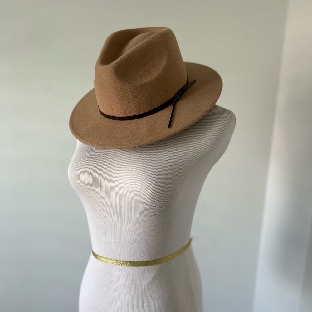Anthropologie Suede Wide Brim Tan Fedora Hat